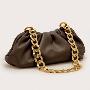 cult gaia Dulce Shoulder Bag in Brown Luwak Leather